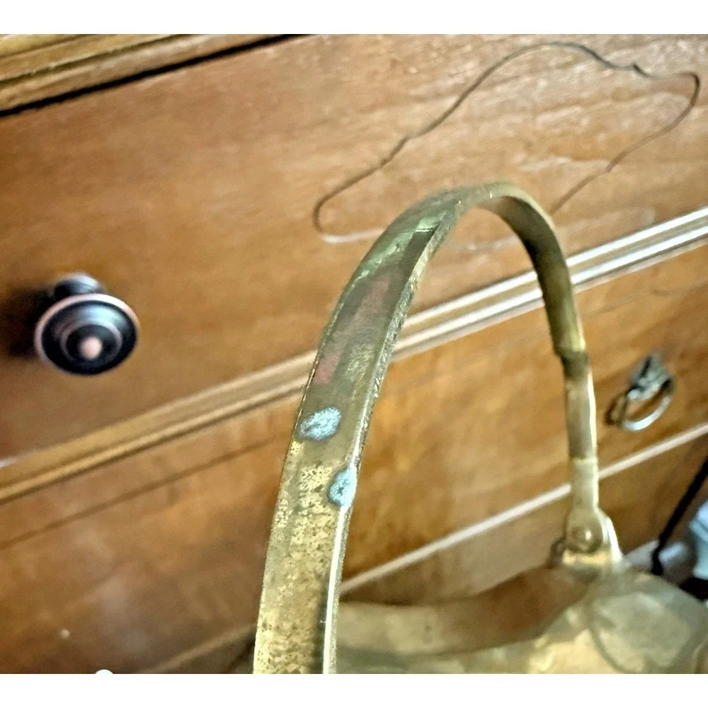 Vintage Brass Pedestal Basket‎ Trinket Candy Scalloped Swing Handle India 7
